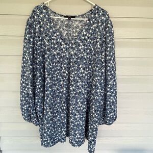 Ellos 22/24 1X Blue Floral Blouse Like New